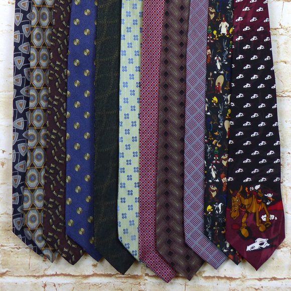 Lot of 11 Mens Tie Wide 100% Silk Poly Printed Versace Tommy Hilfiger Calvin K